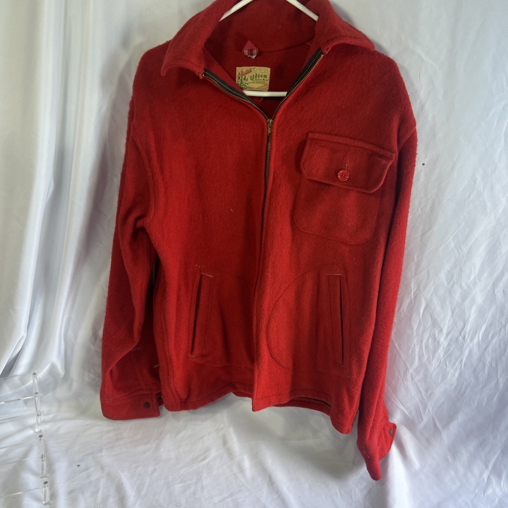 1930-40's Utica NY Duxbak Wool Rainproof Sportswear Hunting Jacket Red Med Vtg